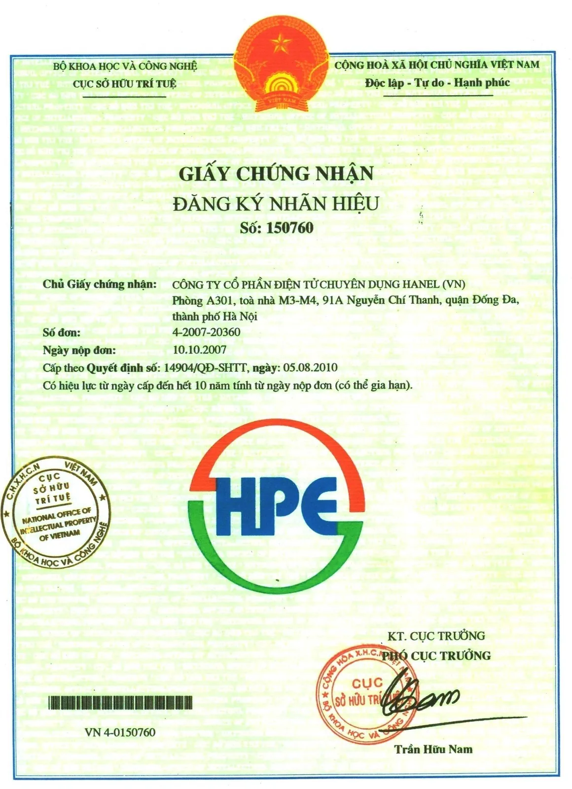 Giấy chứng nhận đăng ký nhãn hiệu